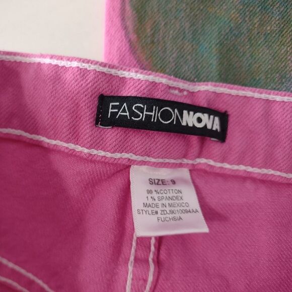 Fashion Nova Pink Fuchsia Jeans Floral Paint High Waist Jr 9 NEW - Picture 4 of 10